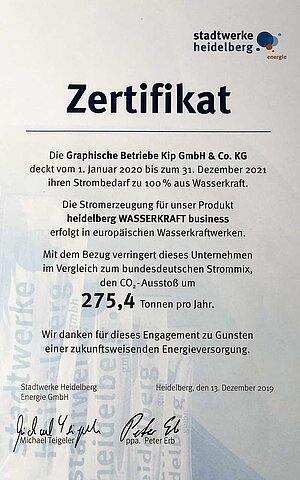 Zertifikat Wasserkraft