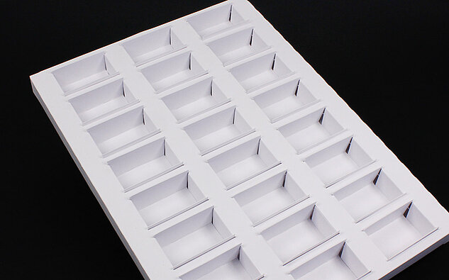 Weißmuster aus Karton mit 24 Fächern