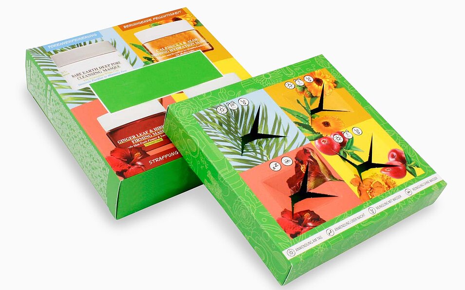 Verpackung für vier Tiegel miot Kartoneinsatz