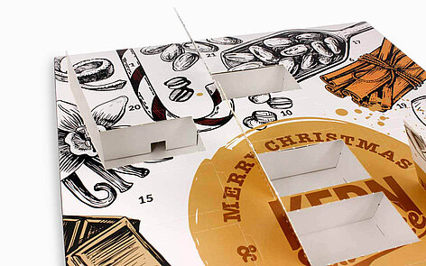 Nachhaltiger Adventskalender mit Inlay aus Karton | Fächer 6,0 x 3,5 x 3,0 cm