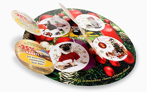 Adventskalender rund mit 4 Coupons