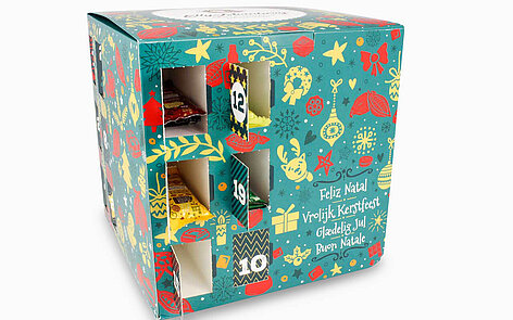 Adventskalender in Form eines Würfels für Schokolade + Riegel