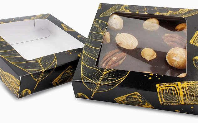 Schachtel für Schokolade mit Sichtfenster