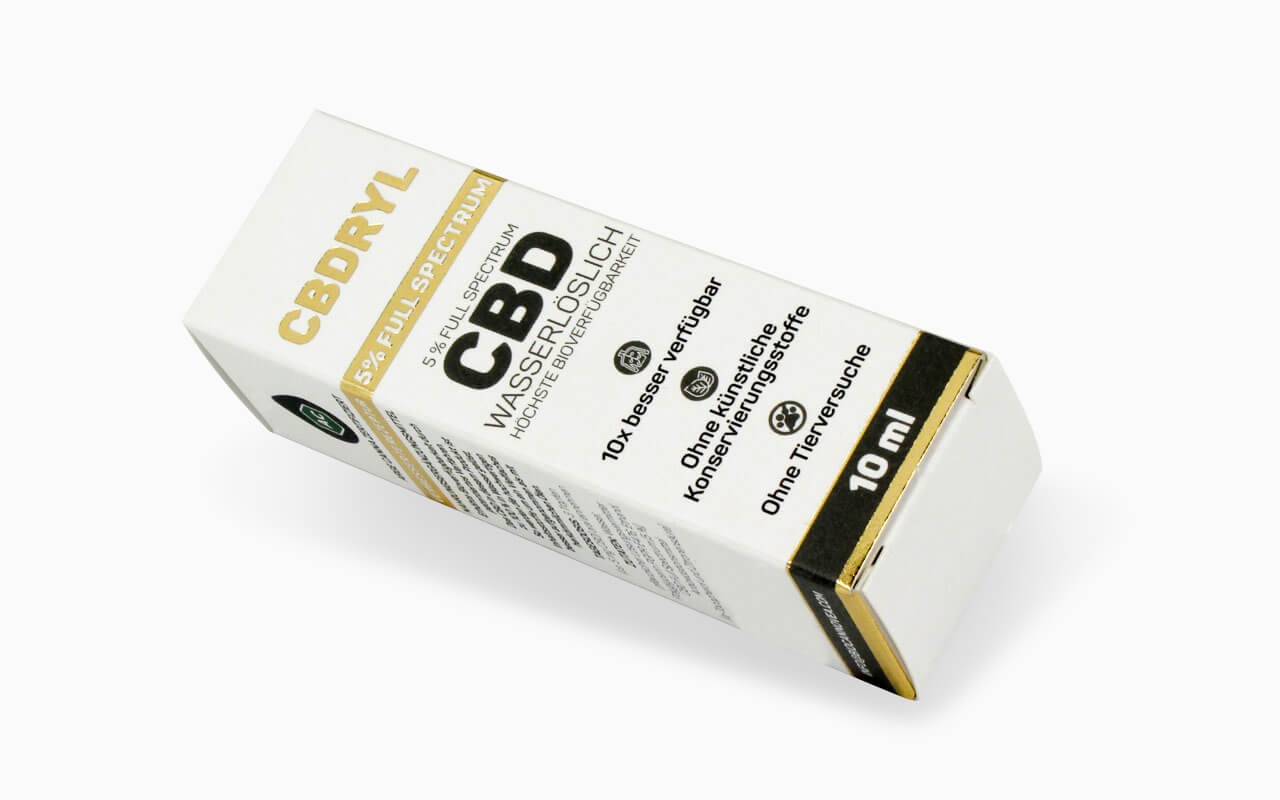Kleine Schachtel für CBD Liquids mit Heißfolienprägung Gold