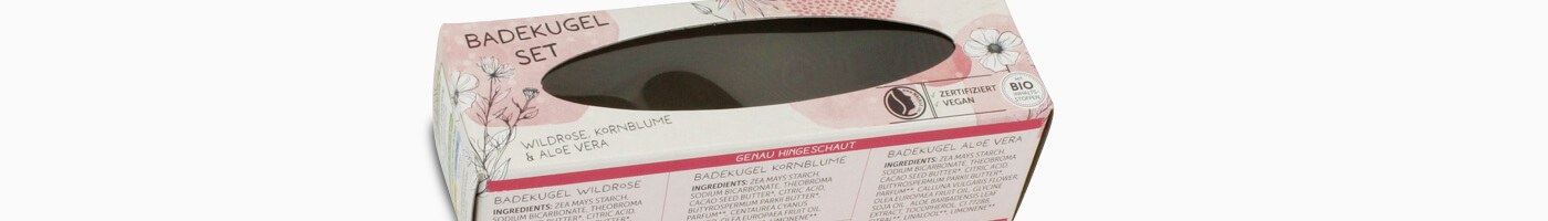 Faltschachtel mit ovalem Foliensichtfenster
