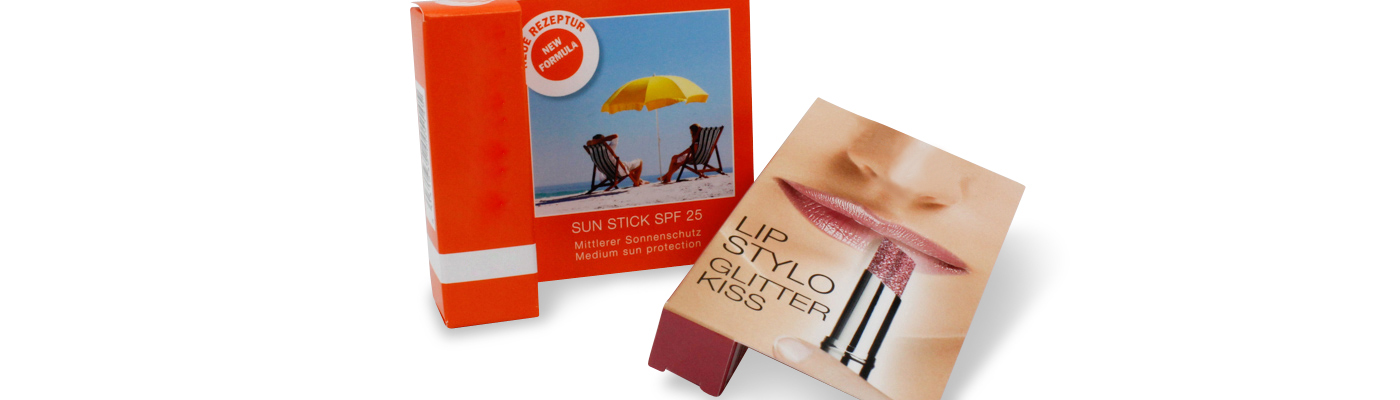 Lippenstiftverpackung mit Werbeschild