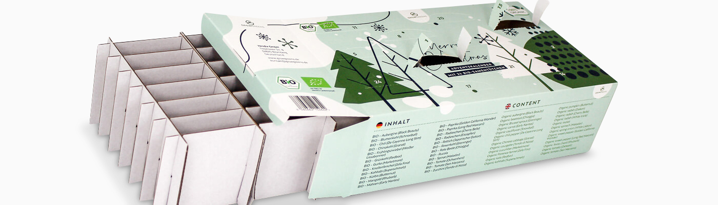 Kalender bedruckt mit Gefache aus Wellpappe