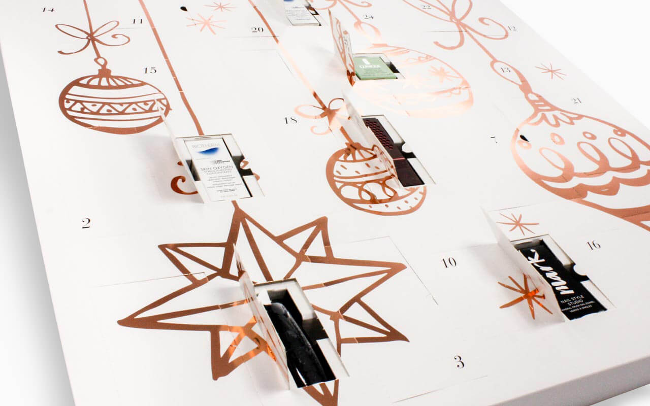 Beautyadventskalender mit Heißfolienprägung
