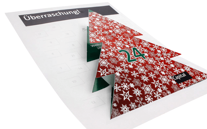 gestanzter Tannenbaum als Titel einer Broschüre