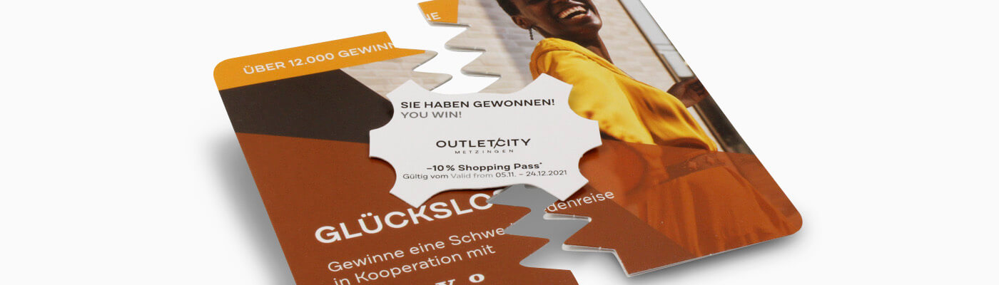 Knacklos mit konturgestanztem Coupon