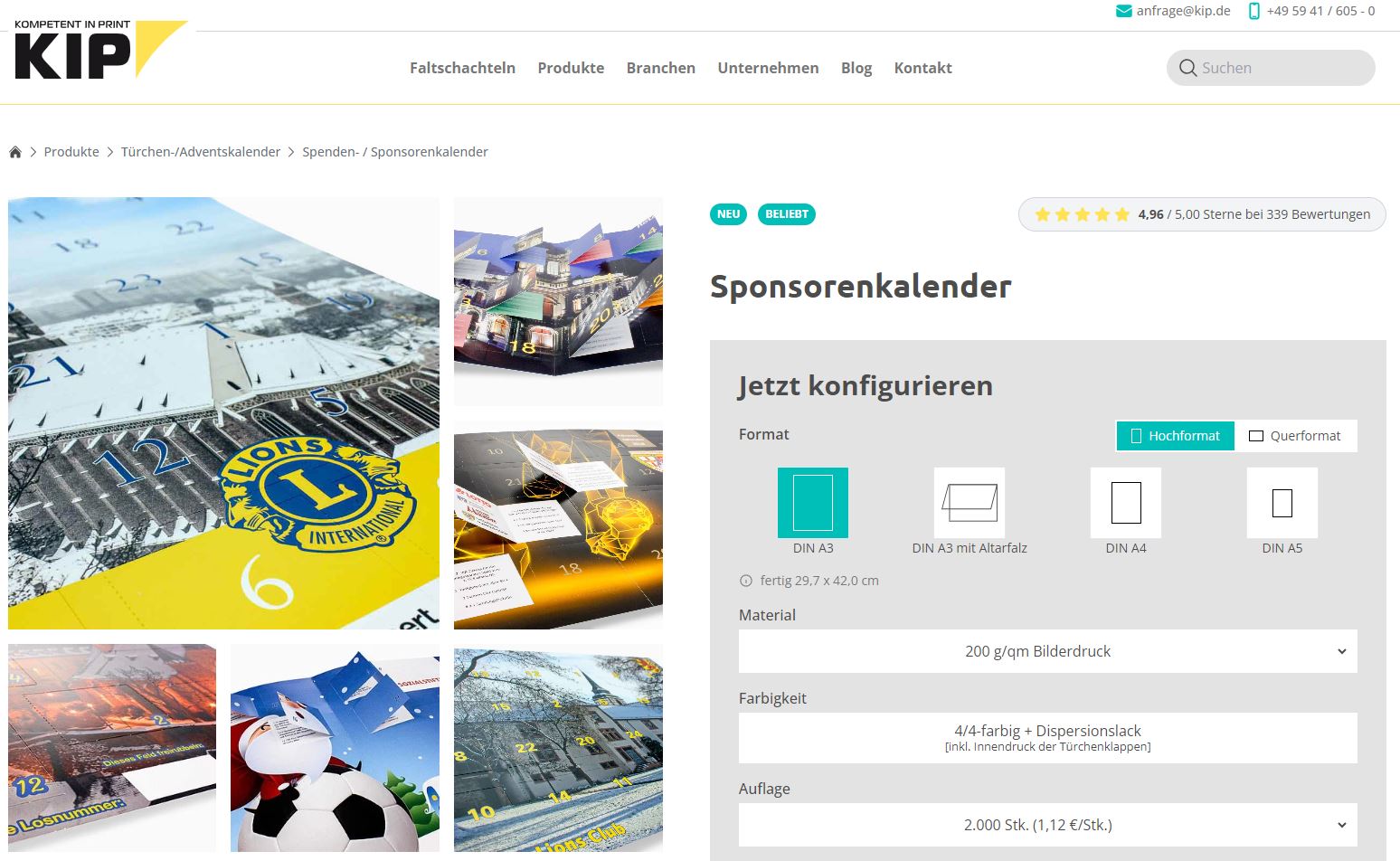 Onlineshop für Sponsorenkalender
